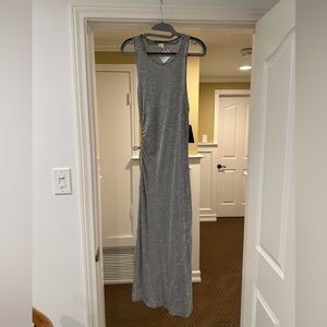 Black and white striped midi dress with cutout